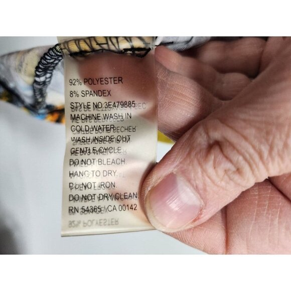 Peter Nygaro Womens Tunic Top 1X Blue Yellow Floral Stretch 3/4 Ruched Sleeve - Picture 5 of 7